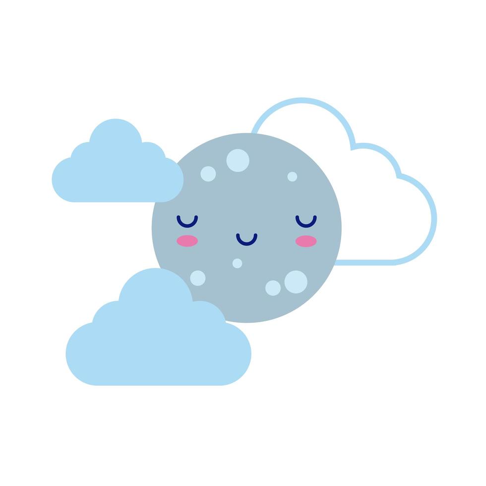 bonne pleine lune avec des nuages, style plat de caractère kawaii vecteur