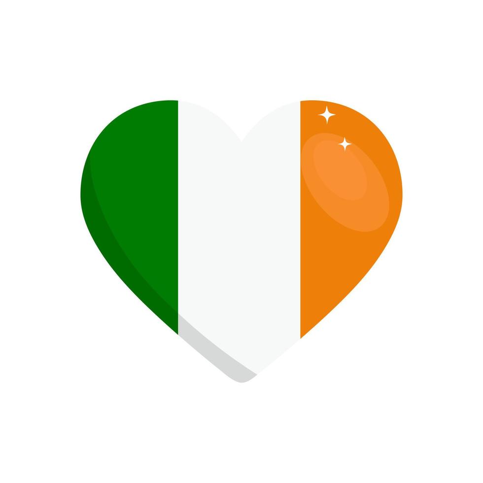 illustration du drapeau irlandais en forme de coeur isolé sur fond blanc. j'aime l'irlande. vecteur
