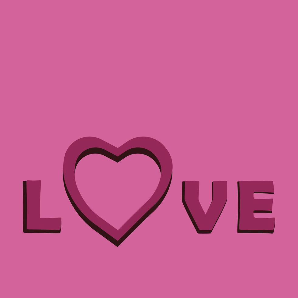 Liiustration vecteur carré avec mot stylisé amour sur fond rose