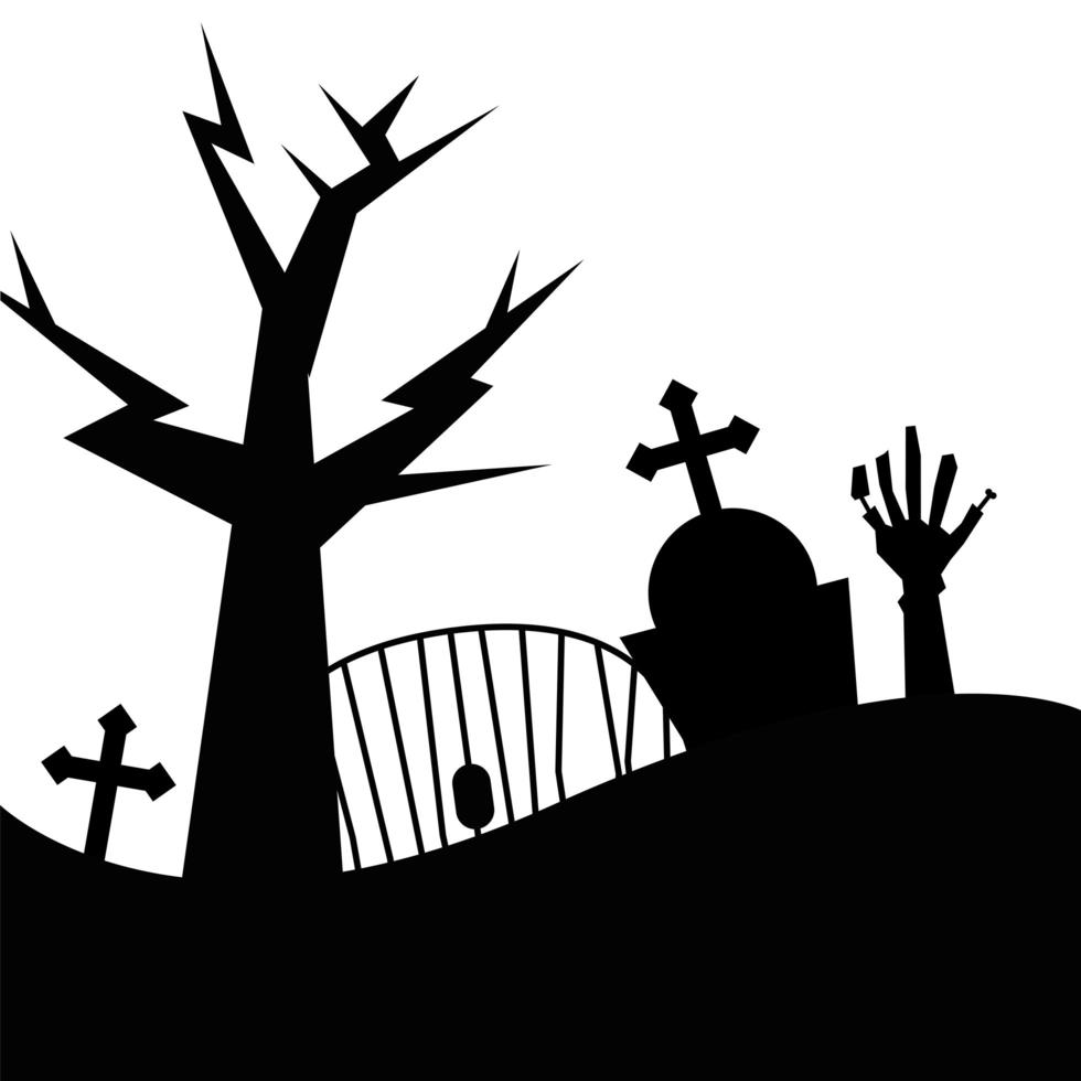 conception de vecteur main arbre, tombe et zombie halloween