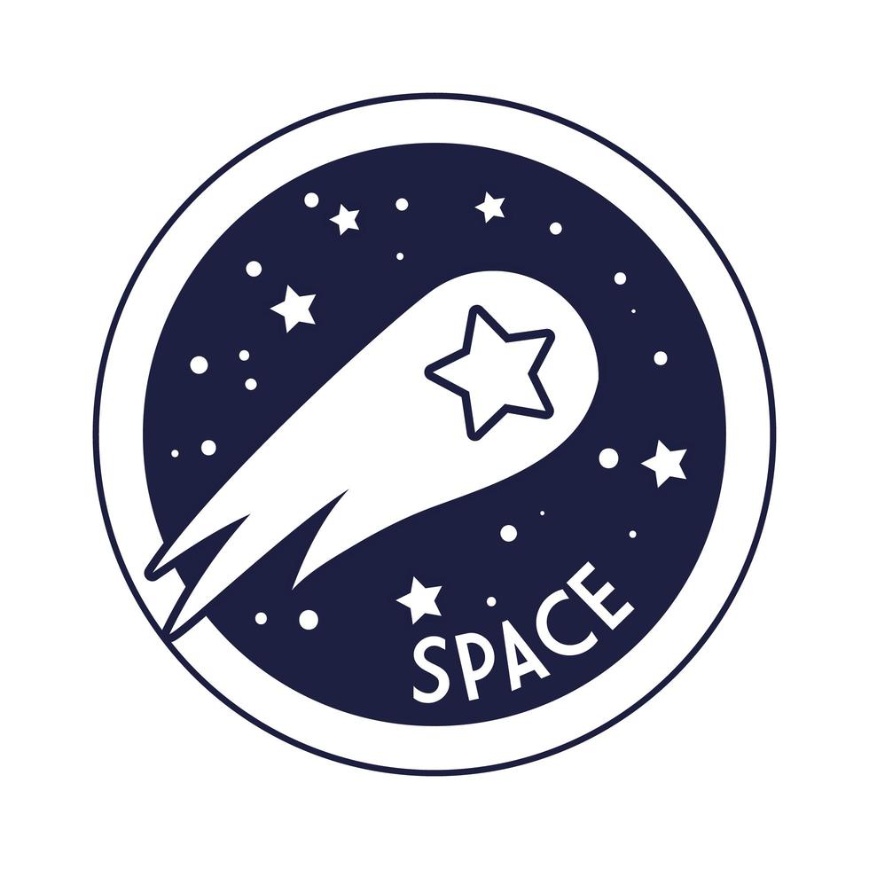 badge spatial avec style de ligne étoile filante vecteur