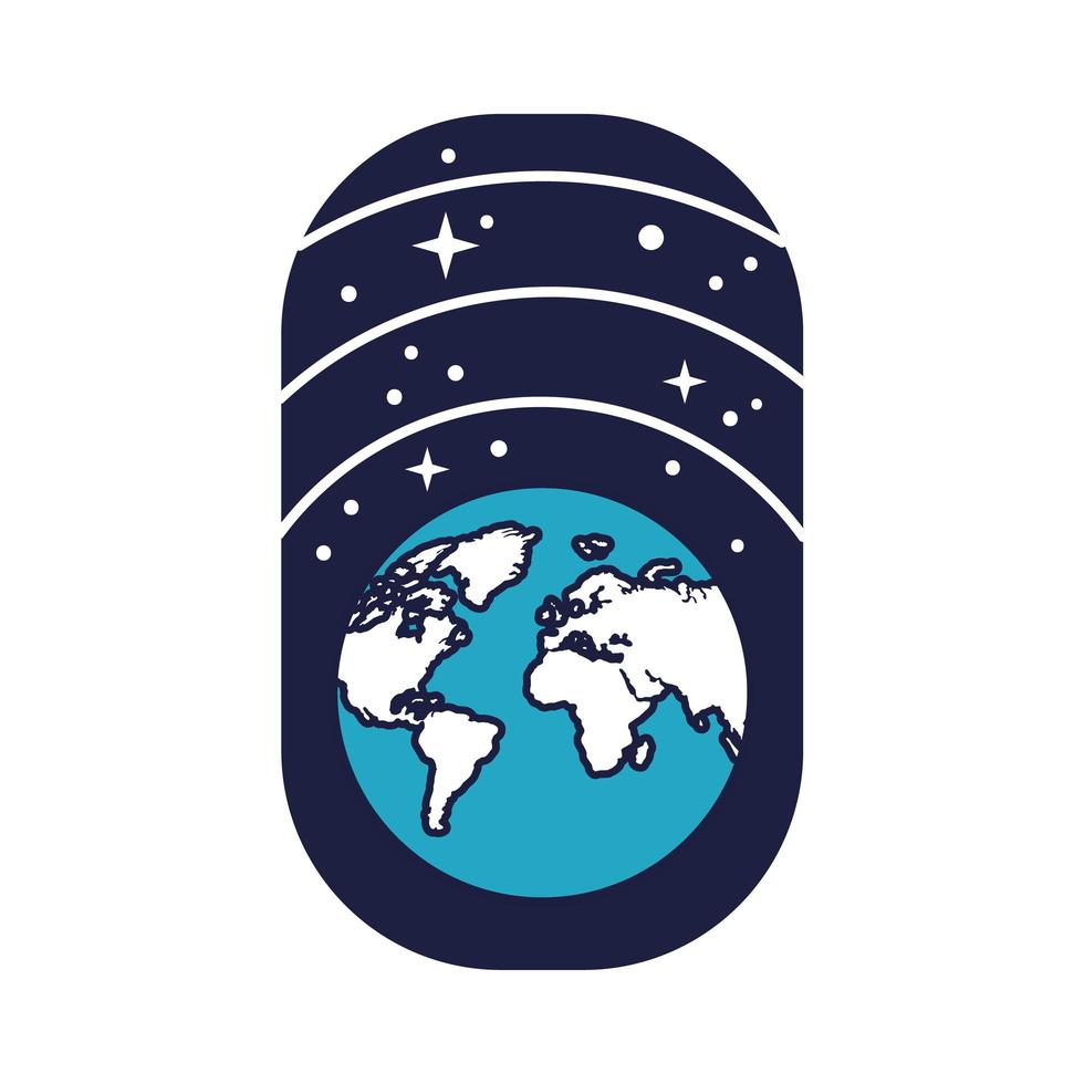 insigne de l & # 39; espace avec la planète terre et les étoiles et le style de remplissage vecteur