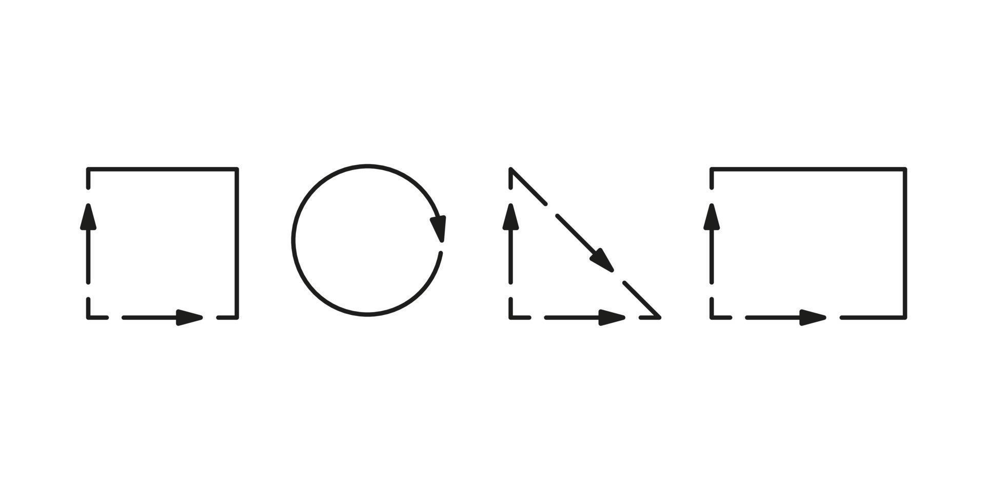 mesurer la surface de la forme carrée, triangle, cercle et rectangle, taille à l'intérieur de l'icône m2. signe de dimension de surface de mesure. dimension du lieu avec flèche de longueur et de largeur. quantité mètre carré d'espace vecteur