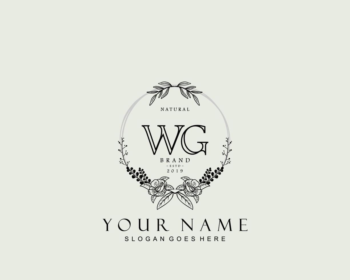 monogramme de beauté wg initial et création de logo élégante, logo manuscrit de la signature initiale, mariage, mode, floral et botanique avec modèle créatif. vecteur