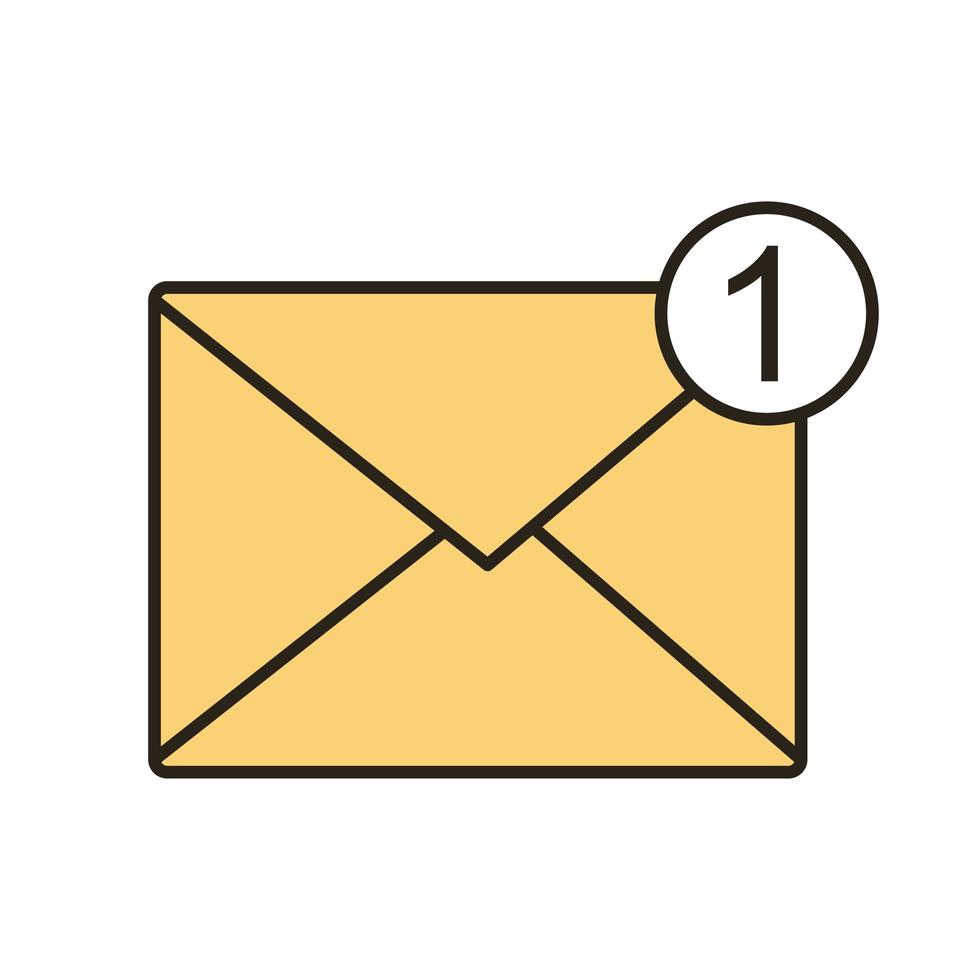 enveloppe mail avec numéro un et icône de style de remplissage vecteur