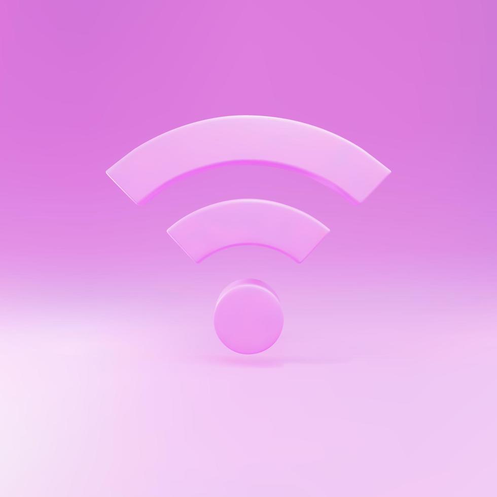 Icône de symbole de réseau internet sans fil wi-fi rose 3d isolée sur fond rose. illustration vectorielle. vecteur