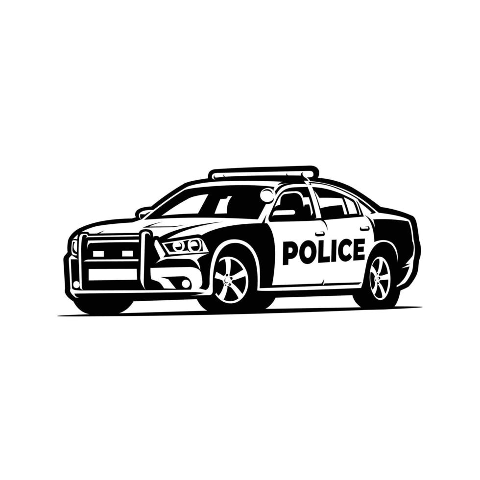 voiture de police silhouette noir et blanc vector art isolé