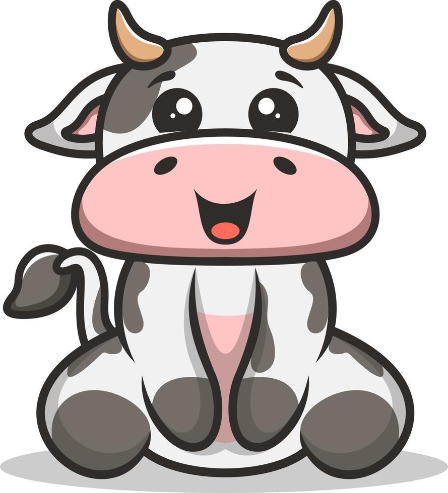 logo de mascotte de vache mignonne assise vecteur