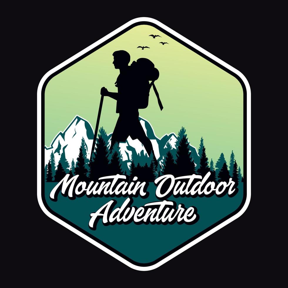 montagne aventure en plein air étiquette vector illustration rétro vintage badge autocollant et t-shirt design