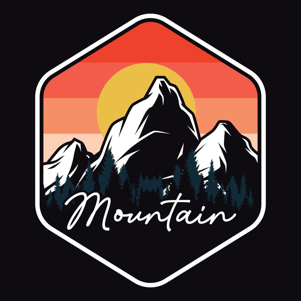 montagne aventure en plein air étiquette vector illustration rétro vintage badge autocollant et t-shirt design