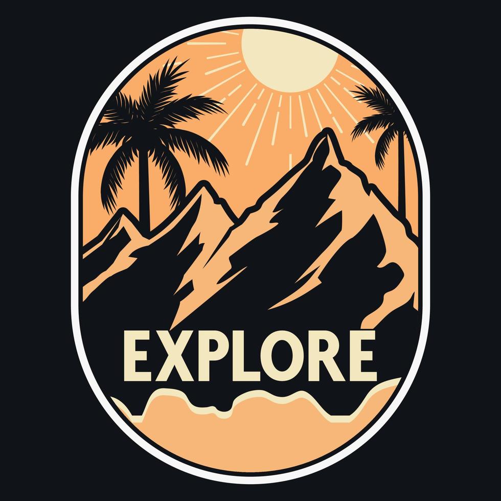 montagne aventure en plein air étiquette vector illustration rétro vintage badge autocollant et t-shirt design