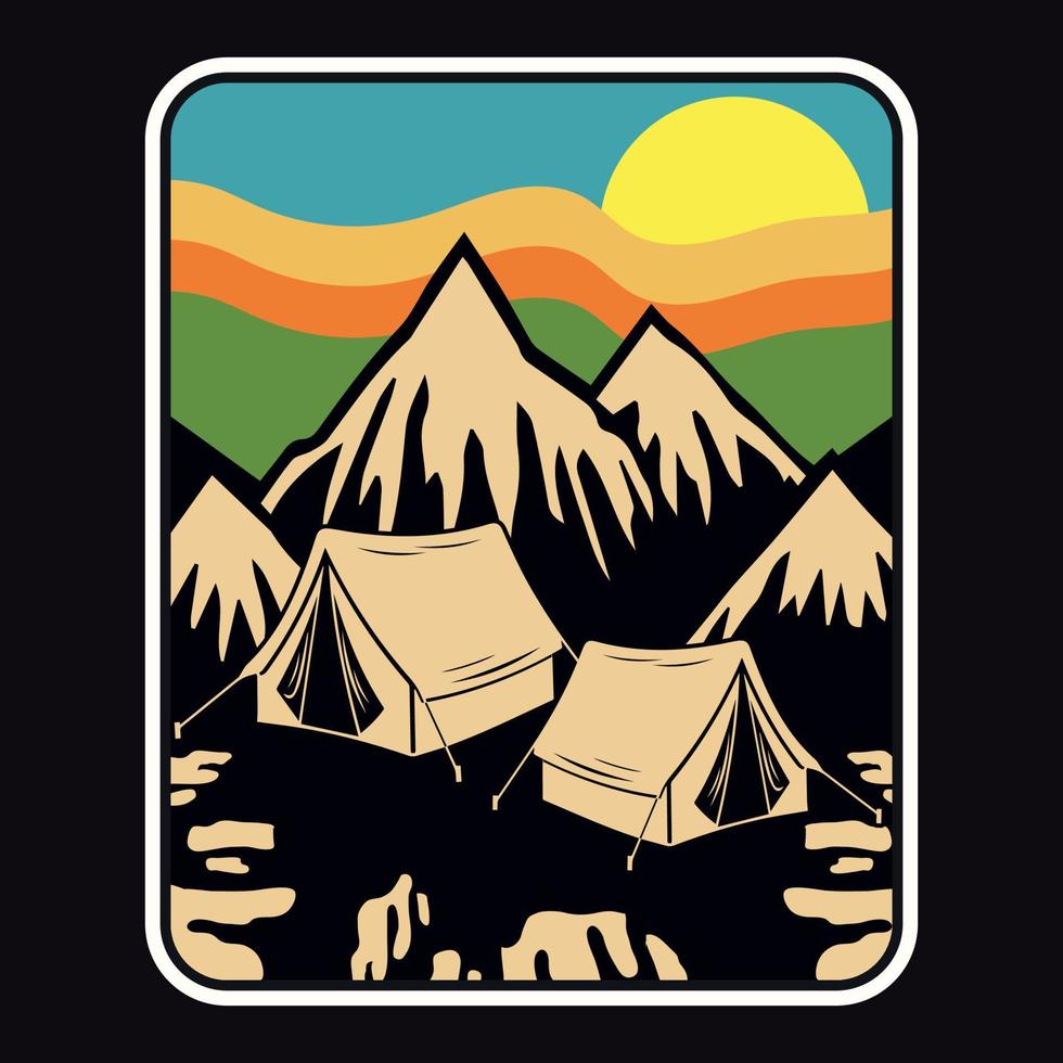aventure camping étiquette vector illustration rétro vintage badge autocollant et t-shirt design