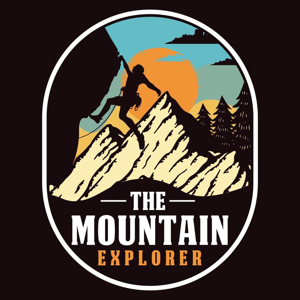 montagne aventure en plein air étiquette vector illustration rétro vintage badge autocollant et t-shirt design