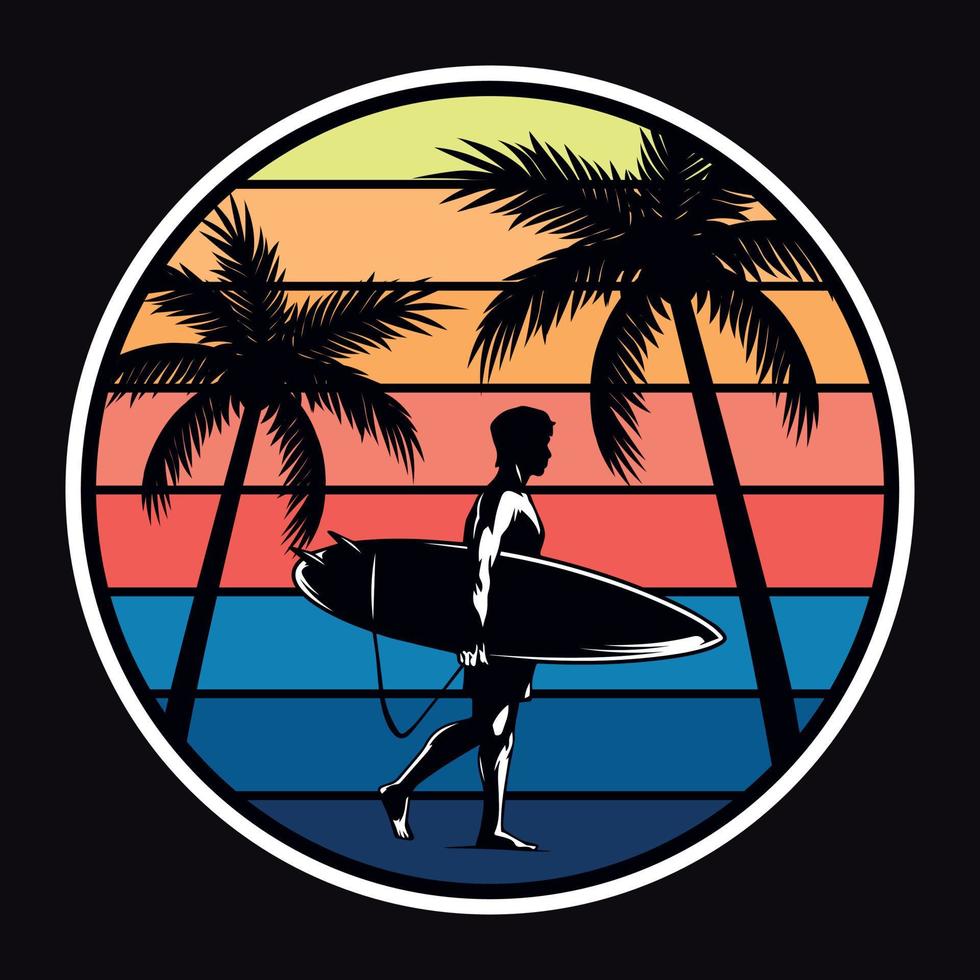 été coucher de soleil plage étiquette illustration vectorielle rétro vintage badge autocollant et conception de t-shirt vecteur