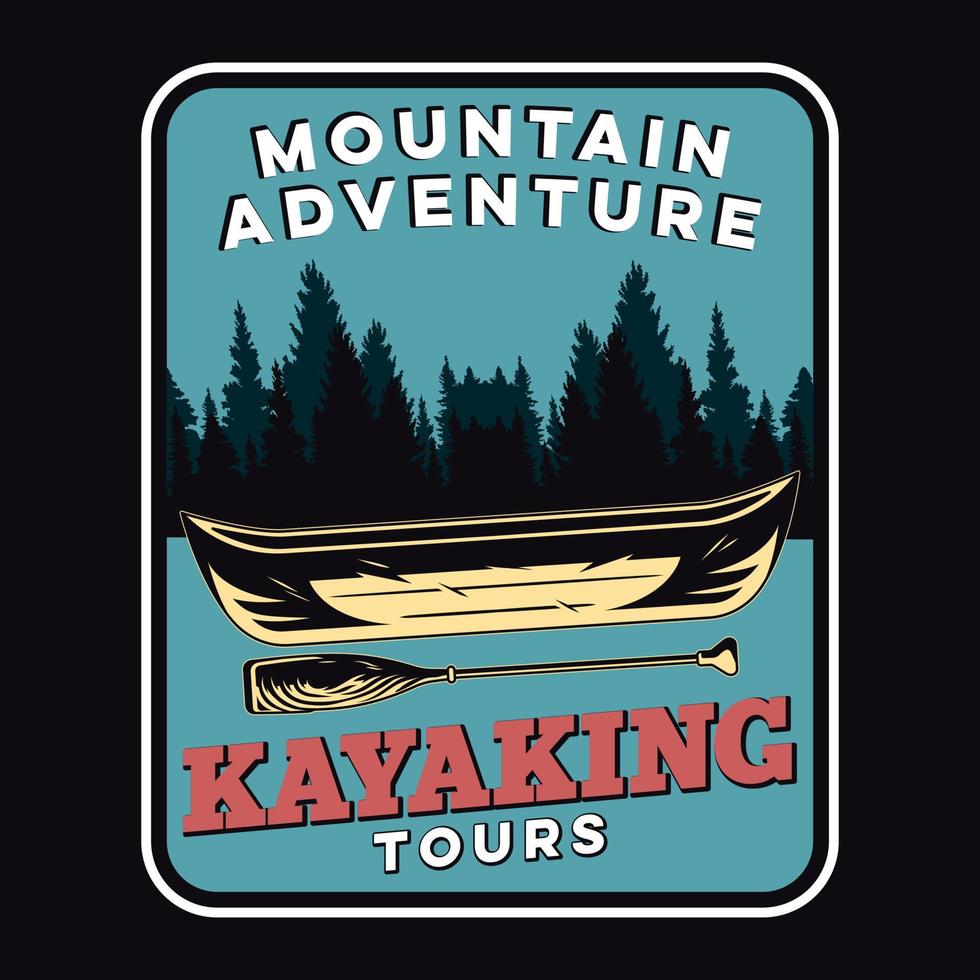 aventure kayak étiquette vector illustration rétro vintage badge autocollant et t-shirt design