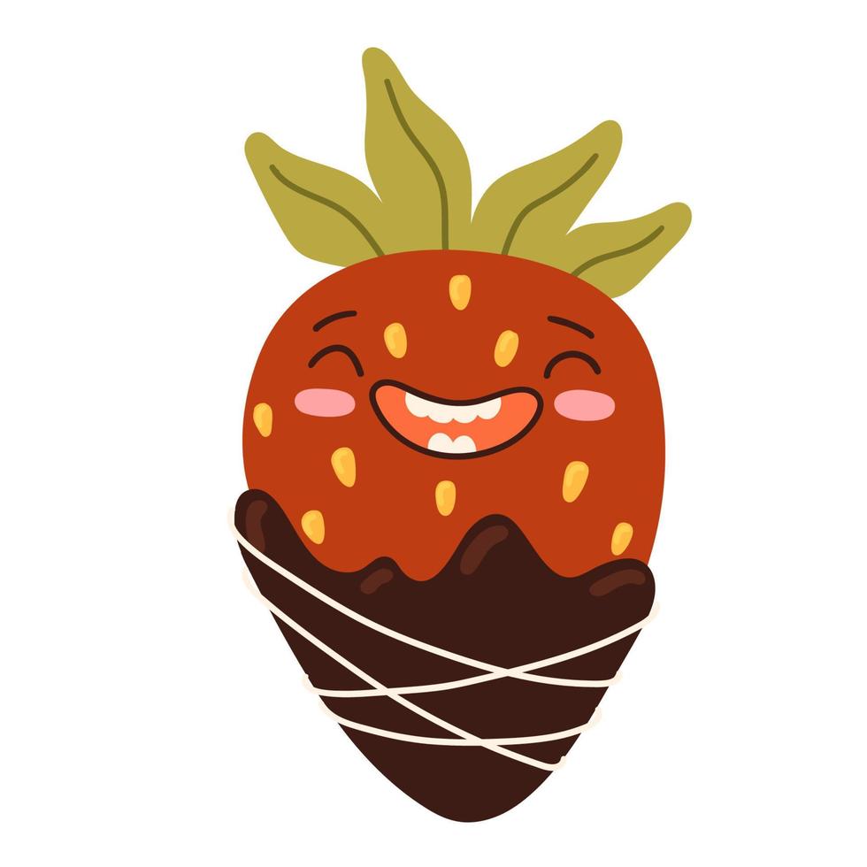personnage de dessin animé aux fraises enrobées de chocolat vecteur