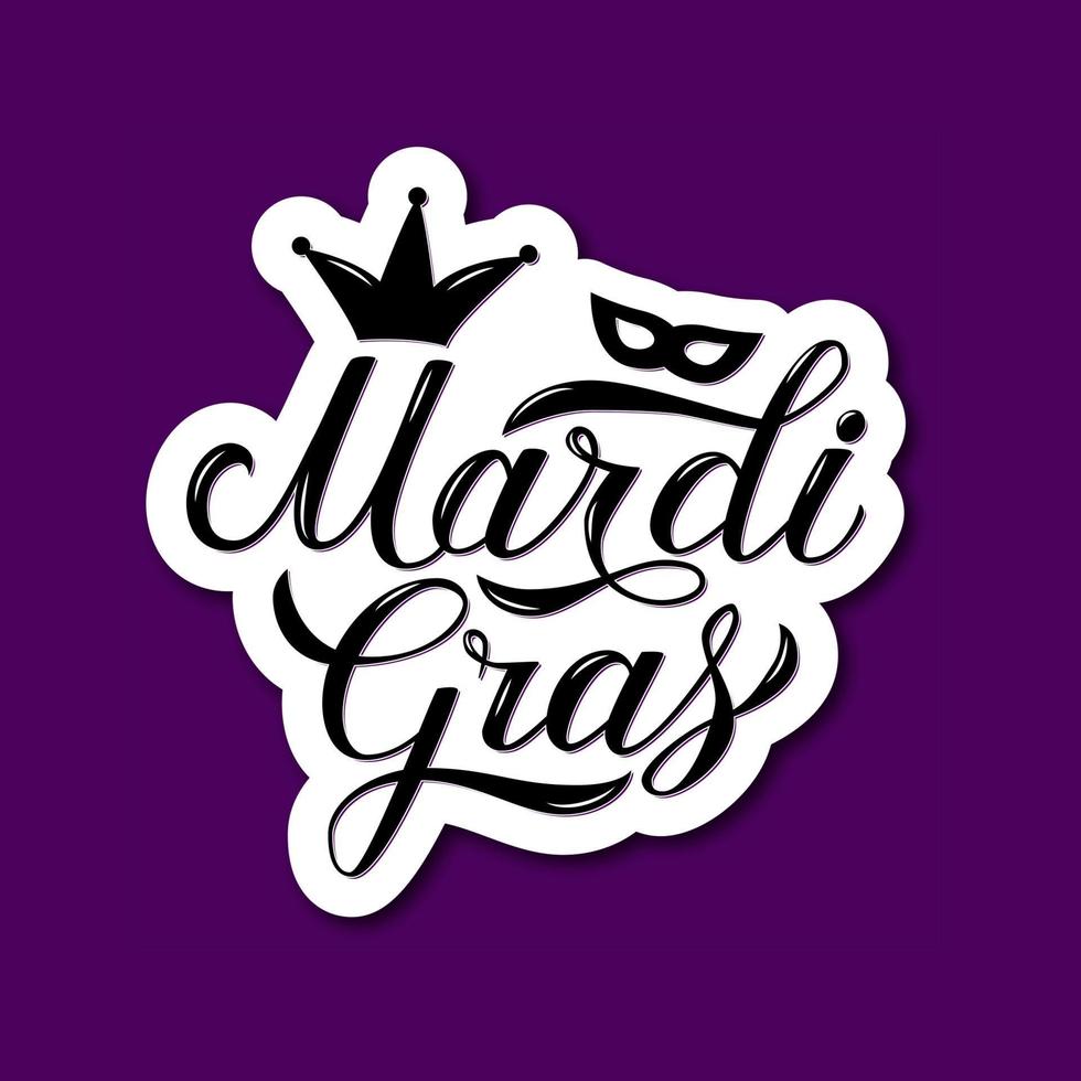 mardi gras calligraphique lettrage à la main sur fond violet clair. carnaval traditionnel de la nouvelle orléans. affiche de célébration du mardi gras ou gras. modèle vectoriel pour bannière, flyer, invitation à une fête.