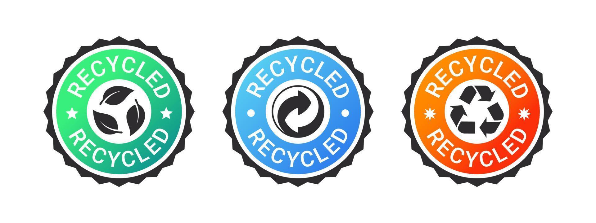icônes de recyclage. fabriqués à partir de matériaux recyclés. emballage et recyclage. illustration vectorielle vecteur