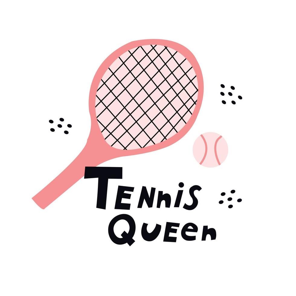 raquette de tennis rose reine du tennis et illustration plate de style doodle balle. vecteur