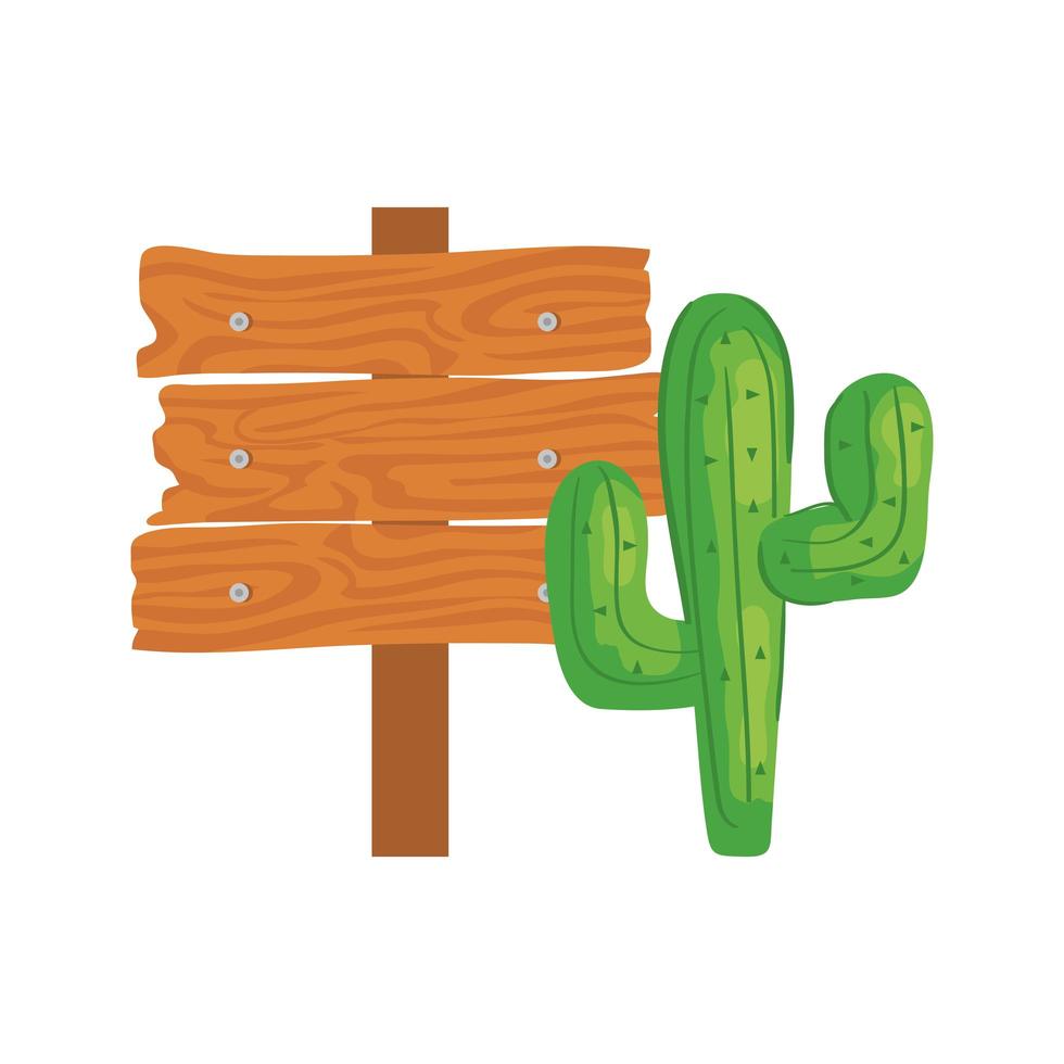 Plante de cactus avec panneau en bois sur fond blanc vecteur