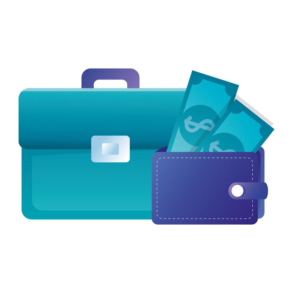 valise isolée et portefeuille avec conception de vecteur de factures