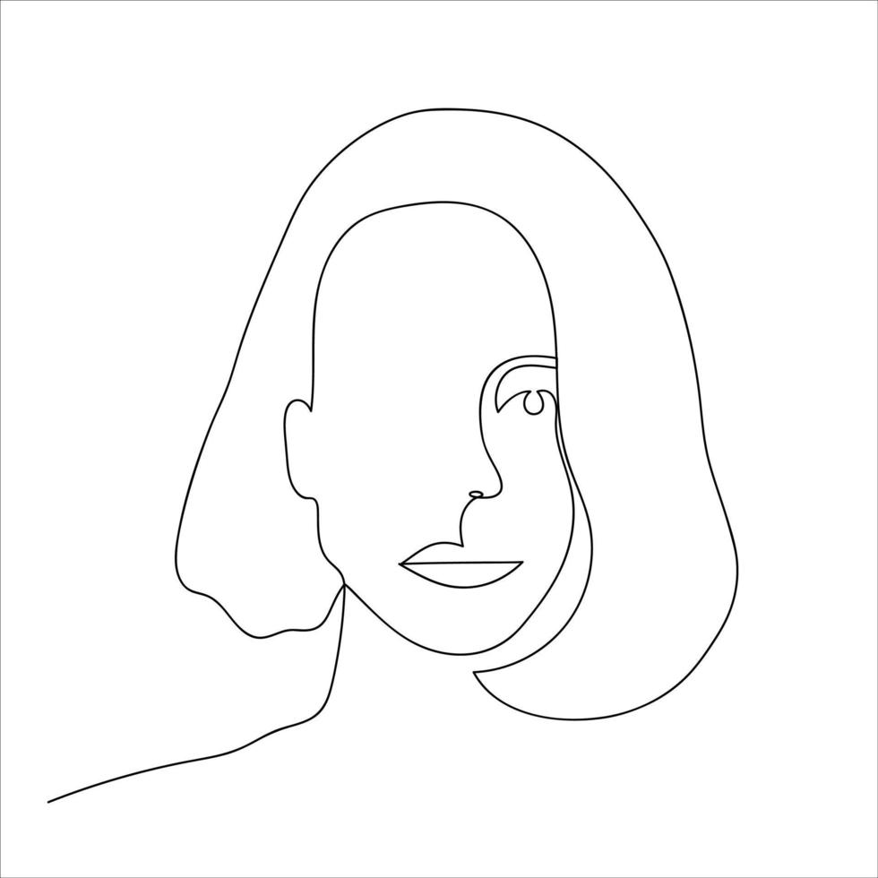 vecteur portrait de femme une ligne. illustration de ligne noir et blanc. impression minimaliste d'une ligne. logo beauté.