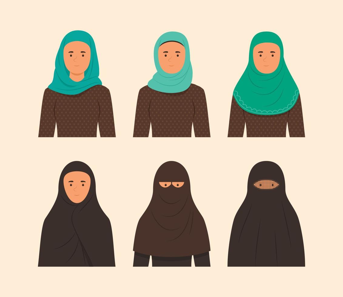 types de voiles islamiques définis pour l'illustration de la robe de la femme musulmane vecteur