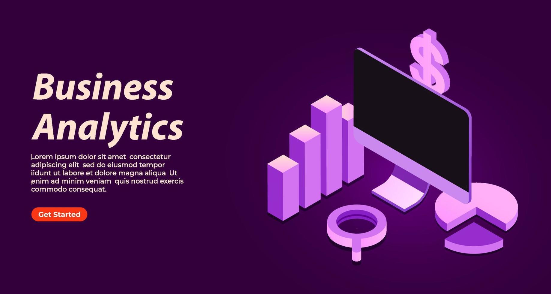 bannière 3d d'analyse commerciale isométrique vecteur