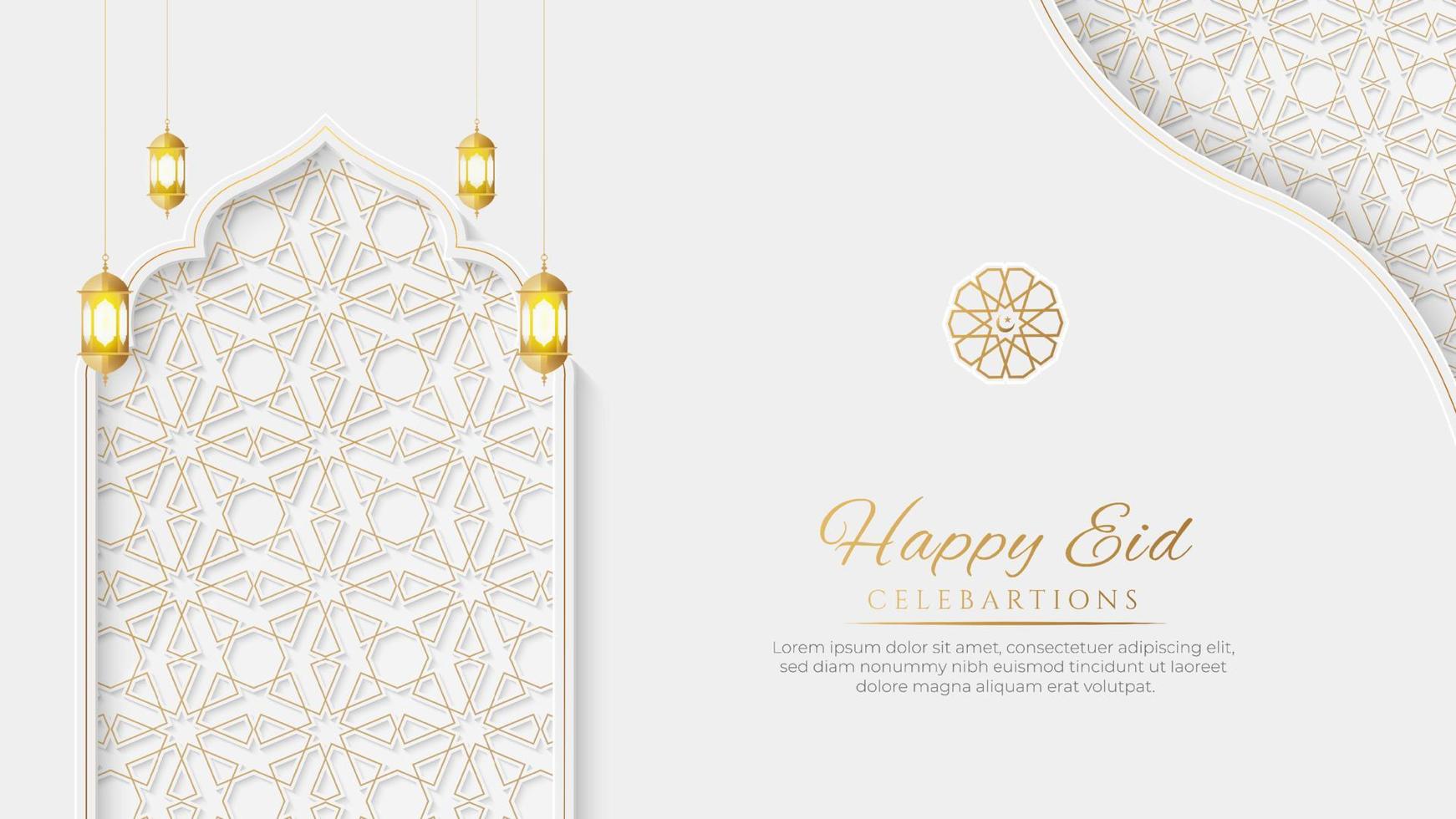 arabe islamique élégant fond ornemental de luxe blanc et doré avec des lanternes décoratives vecteur
