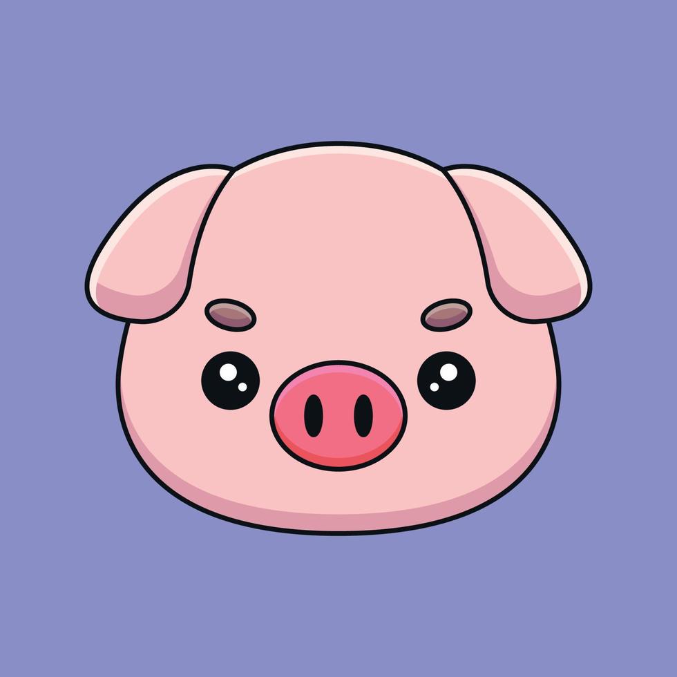 mignon cochon tête dessin animé mascotte doodle art dessiné à la main contour concept vecteur kawaii icône illustration