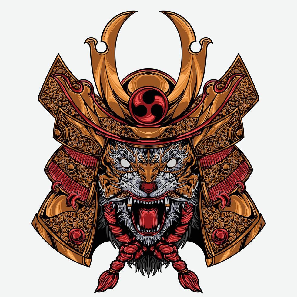 illustration vectorielle tête de tigre samouraï vecteur