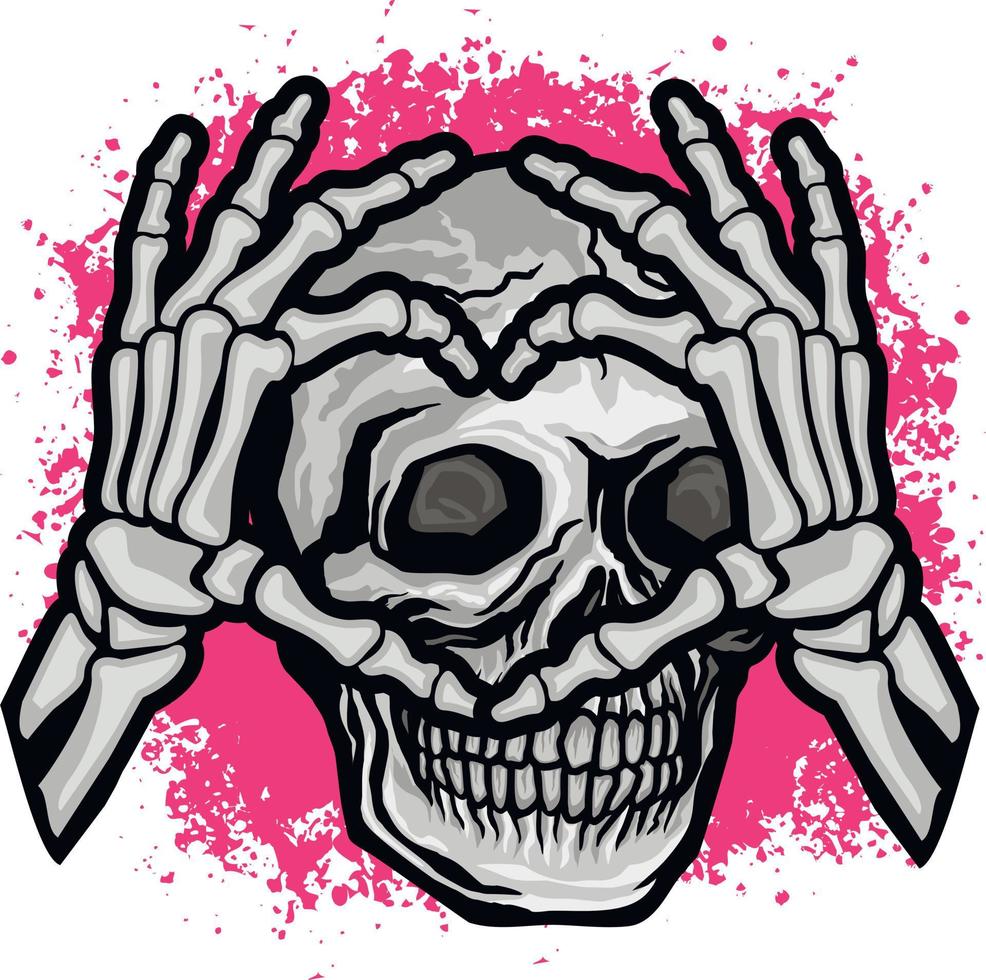 squelette et crâne de coeur de main, t-shirts de conception vintage grunge vecteur