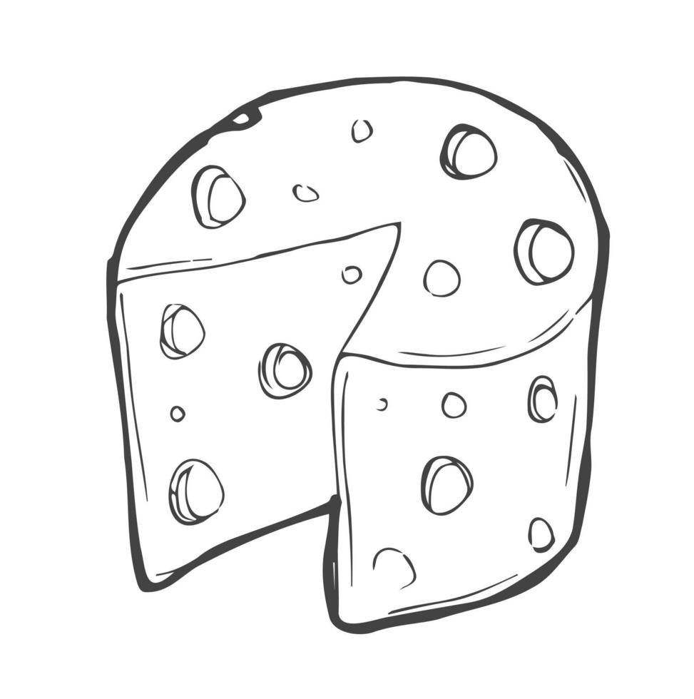 croquis vectoriel dessin d'une tête de fromage sur fond blanc