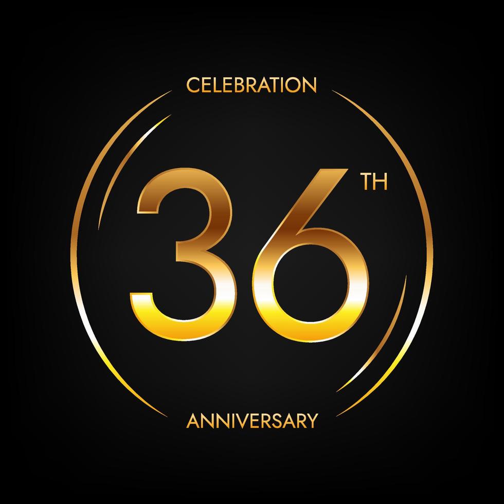 36e anniversaire. bannière de célébration d'anniversaire de trente-six ans de couleur dorée brillante. logo circulaire avec un design numérique élégant. vecteur
