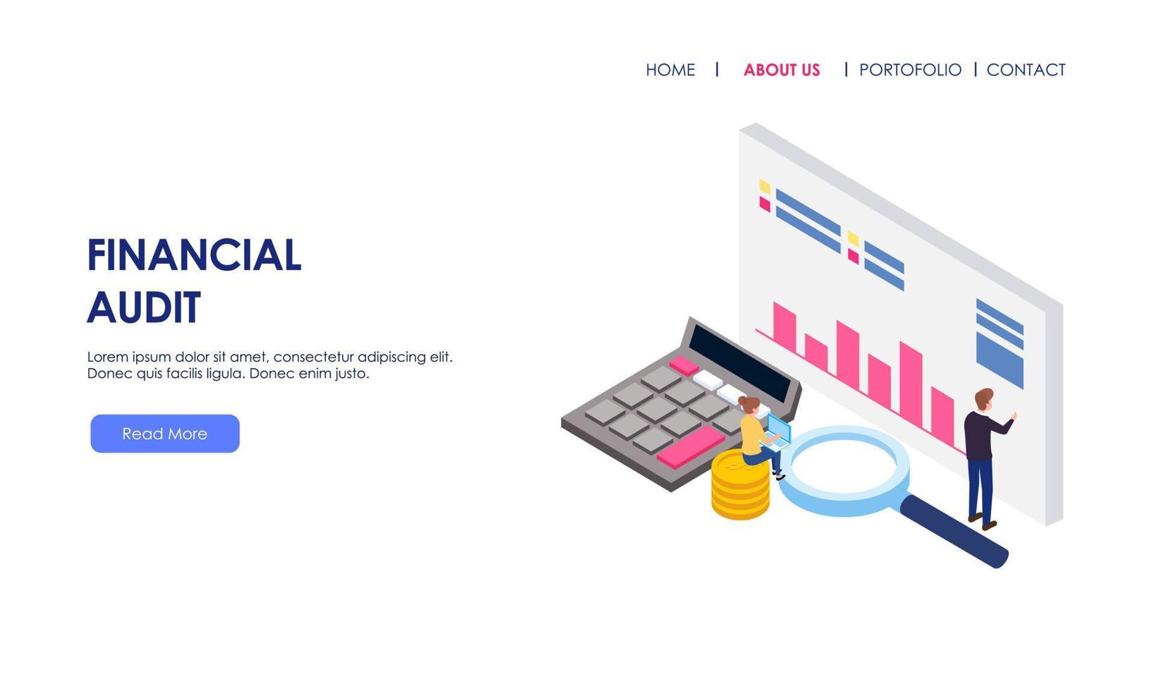 concept d'entreprise d'audit financier avec caractère pour la page de destination du site web vecteur