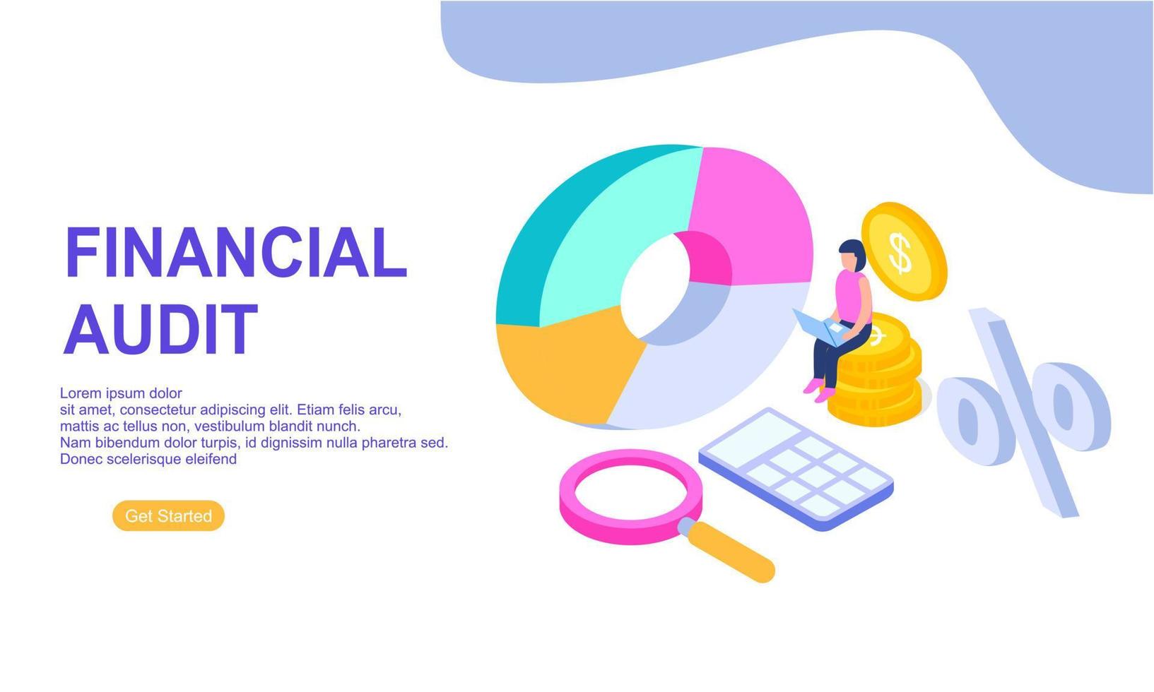concept d'entreprise d'audit financier avec caractère pour la page de destination du site web vecteur