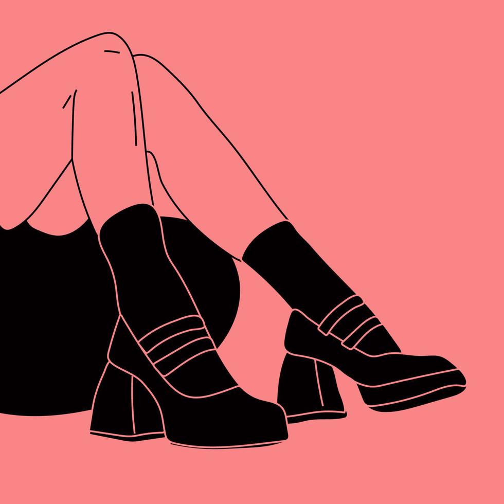 jambes féminines dans des chaussures élégantes avec des talons et des chaussettes en dentelle de style monochrome. mode et style, vêtements et accessoires. chaussure. vecteur
