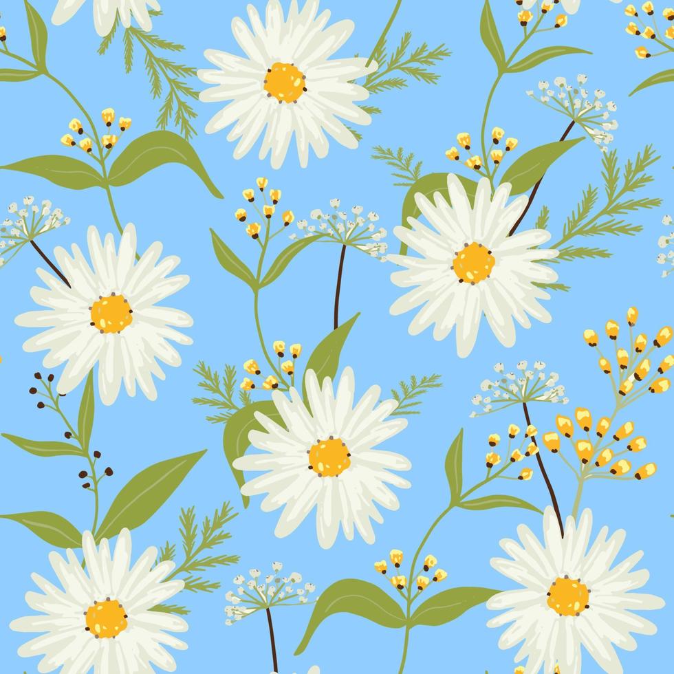 motif floral vectoriel sans couture. marguerites sur fond bleu. texture vectorielle continue.