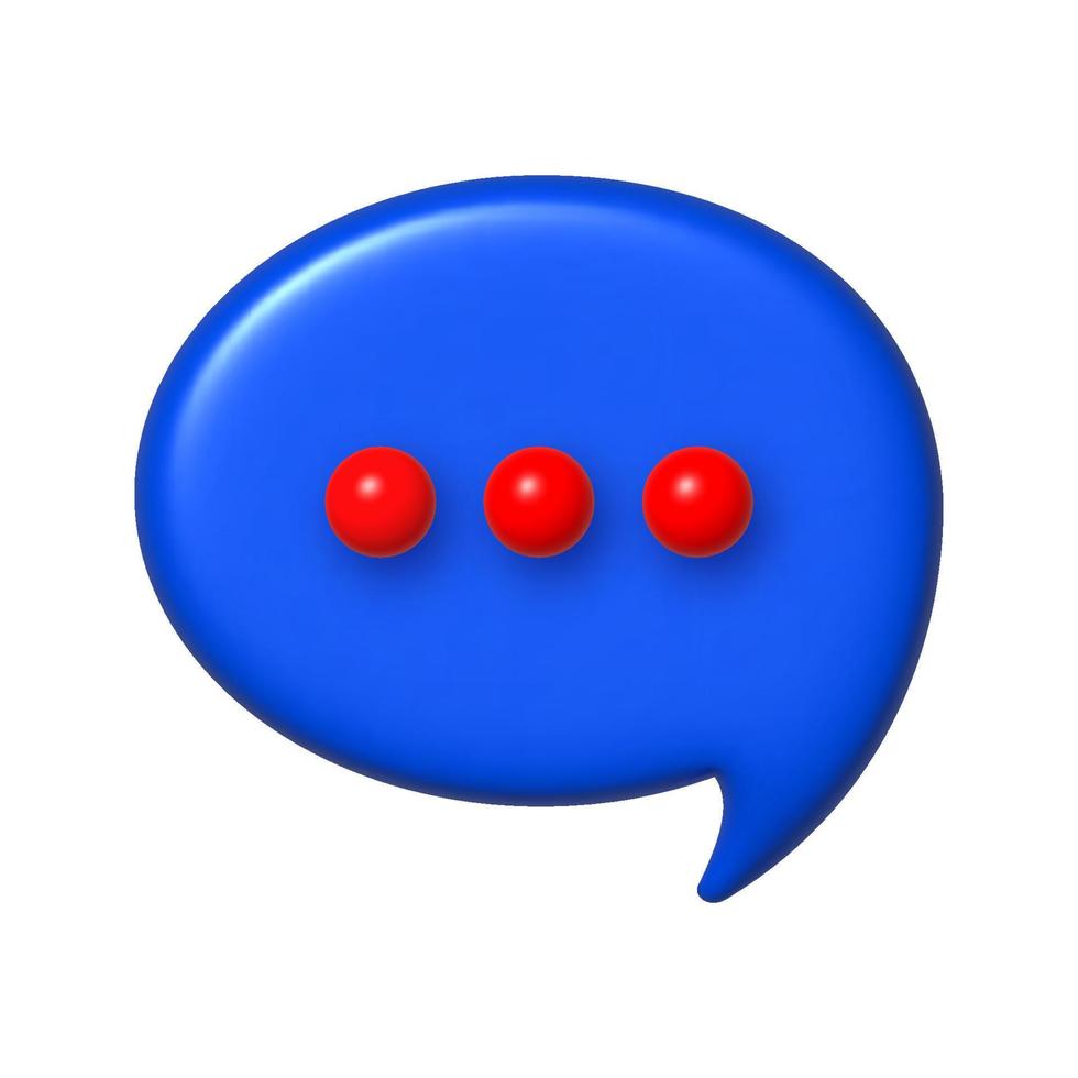 icône 3d de chat de communication. bulle bleue avec trois points rouges. illustration vectorielle. vecteur