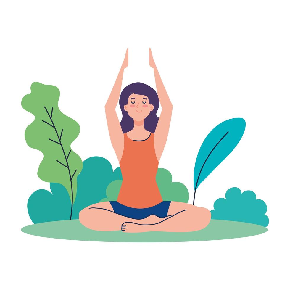 femme méditant, concept pour le yoga, la méditation, se détendre, mode de vie sain dans le paysage vecteur