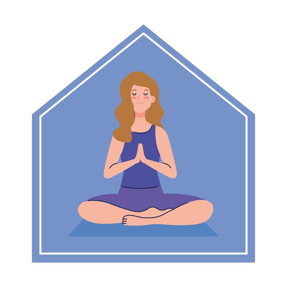 rester à la maison, femme méditant, concept de yoga, méditation, se détendre, mode de vie sain vecteur