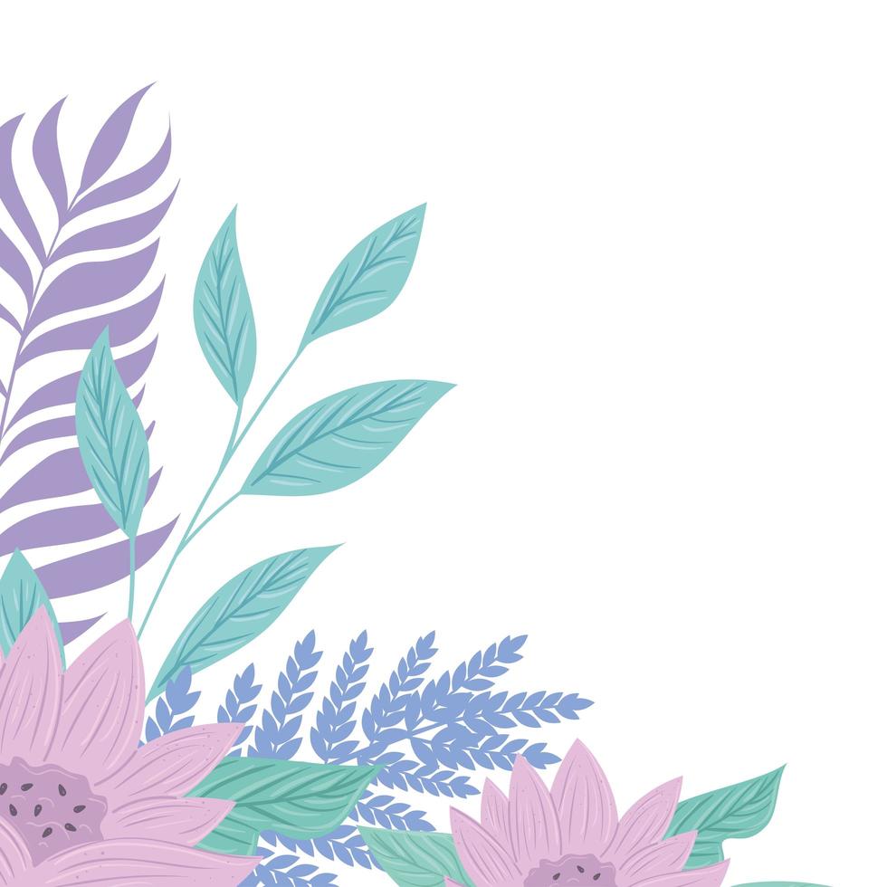 Fleurs pastel de couleur lilas avec branches et feuilles, concept nature vecteur