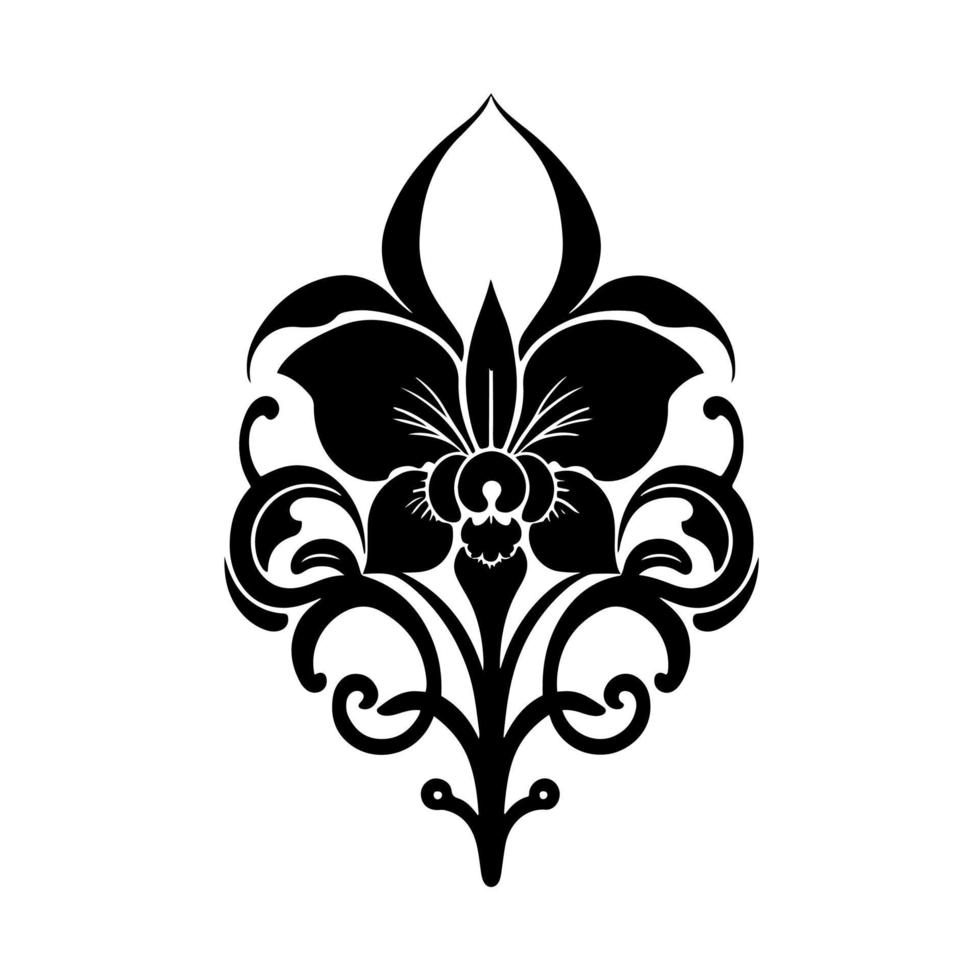 fleur d'orchidée ornementale. illustration monochrome pour tatouage, logo, emblème, broderie, artisanat. vecteur