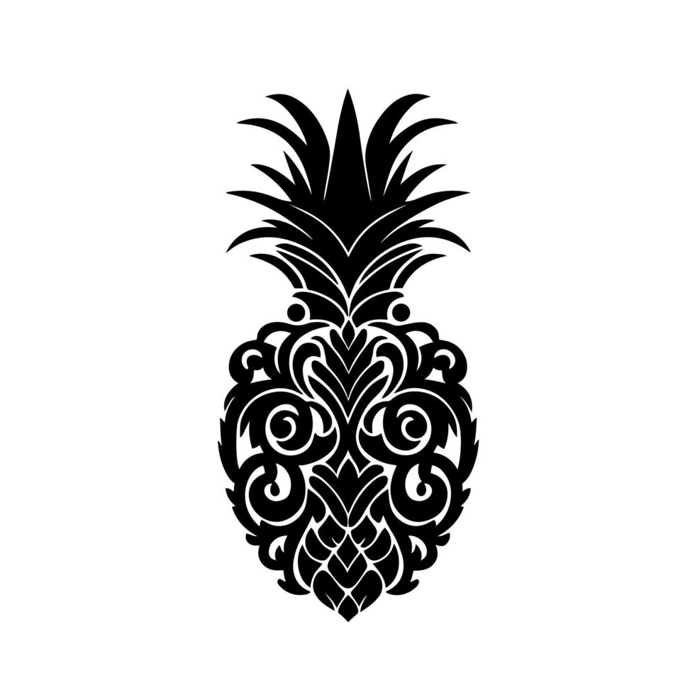 ananas mûr ornemental. illustration décorative pour logo, emblème, broderie, artisanat, icône, signe. vecteur