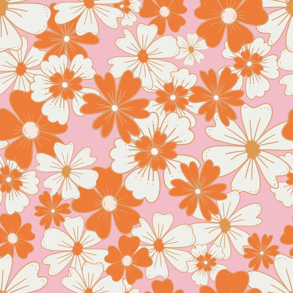 motif boho rétro floral. pouvoir des fleurs. motif hippie des années soixante. motif de fleurs d'été. design de style bohème parfait pour l'art mural, l'affiche, la carte, la décoration de la chambre. vecteur