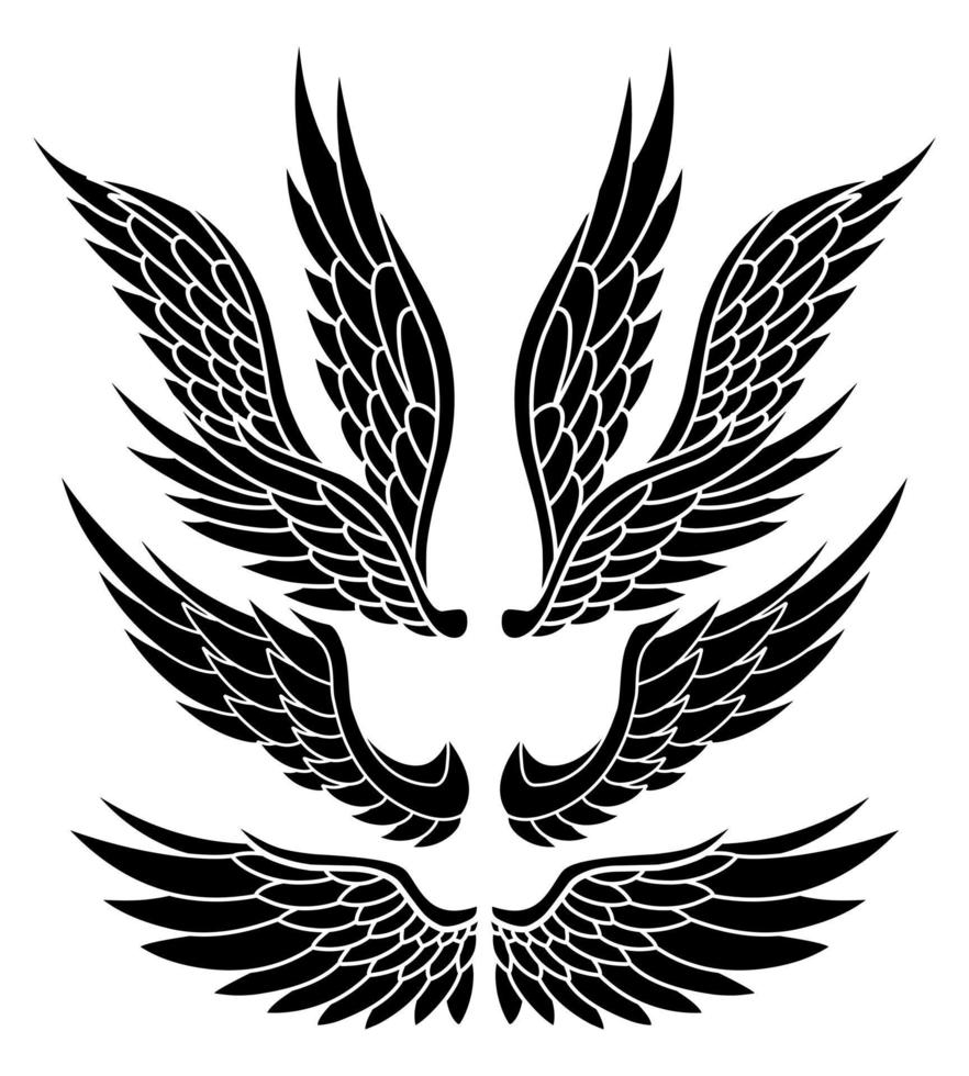 vecteur, ensemble, de, tatouage, ailes ange vecteur