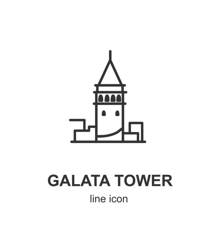La tour de galata turque signe le concept d'emblème d'icône de fine ligne. vecteur