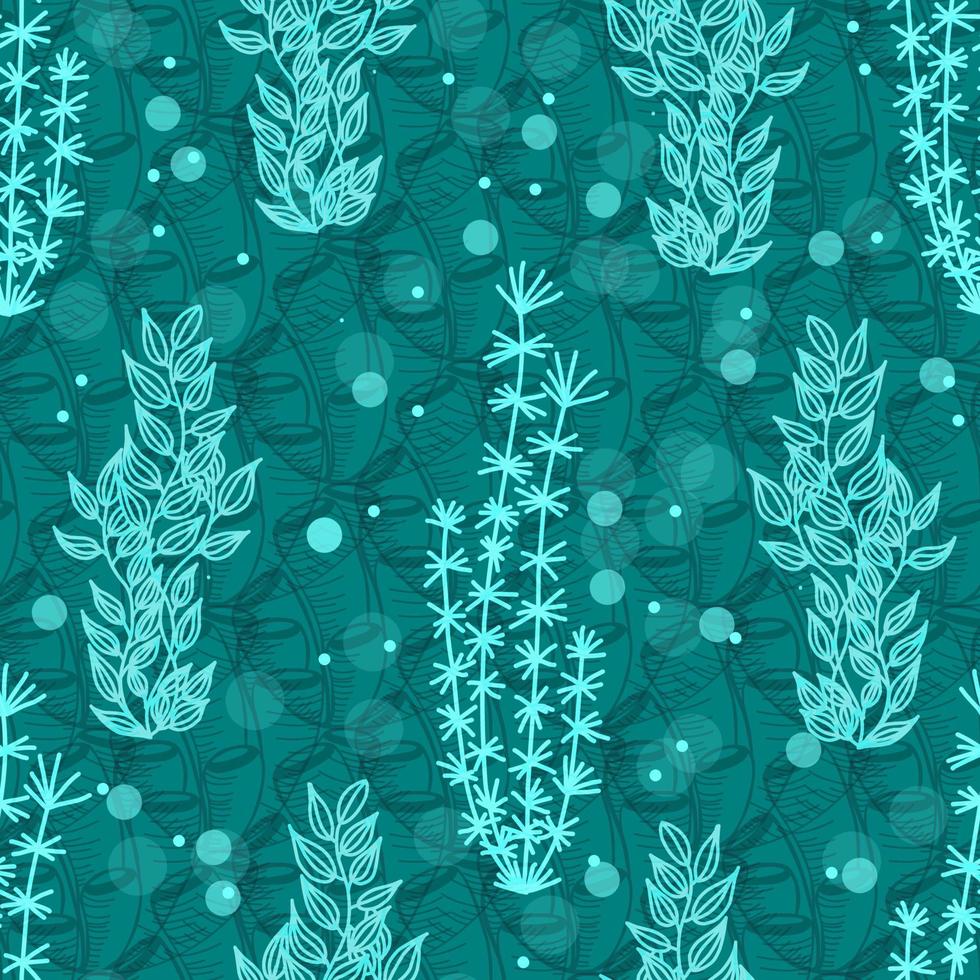 modèle sans couture avec un motif vertical d'algues. fond turquoise. design tendance sans couture avec plantes sous-marines. couleur aqua. vecteur