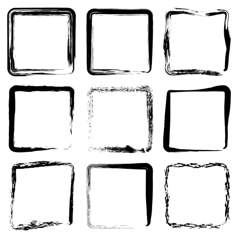 grunge cadres carrés ensemble de 9 bordures dessinées à la main boîte image vecteur de publication de médias sociaux