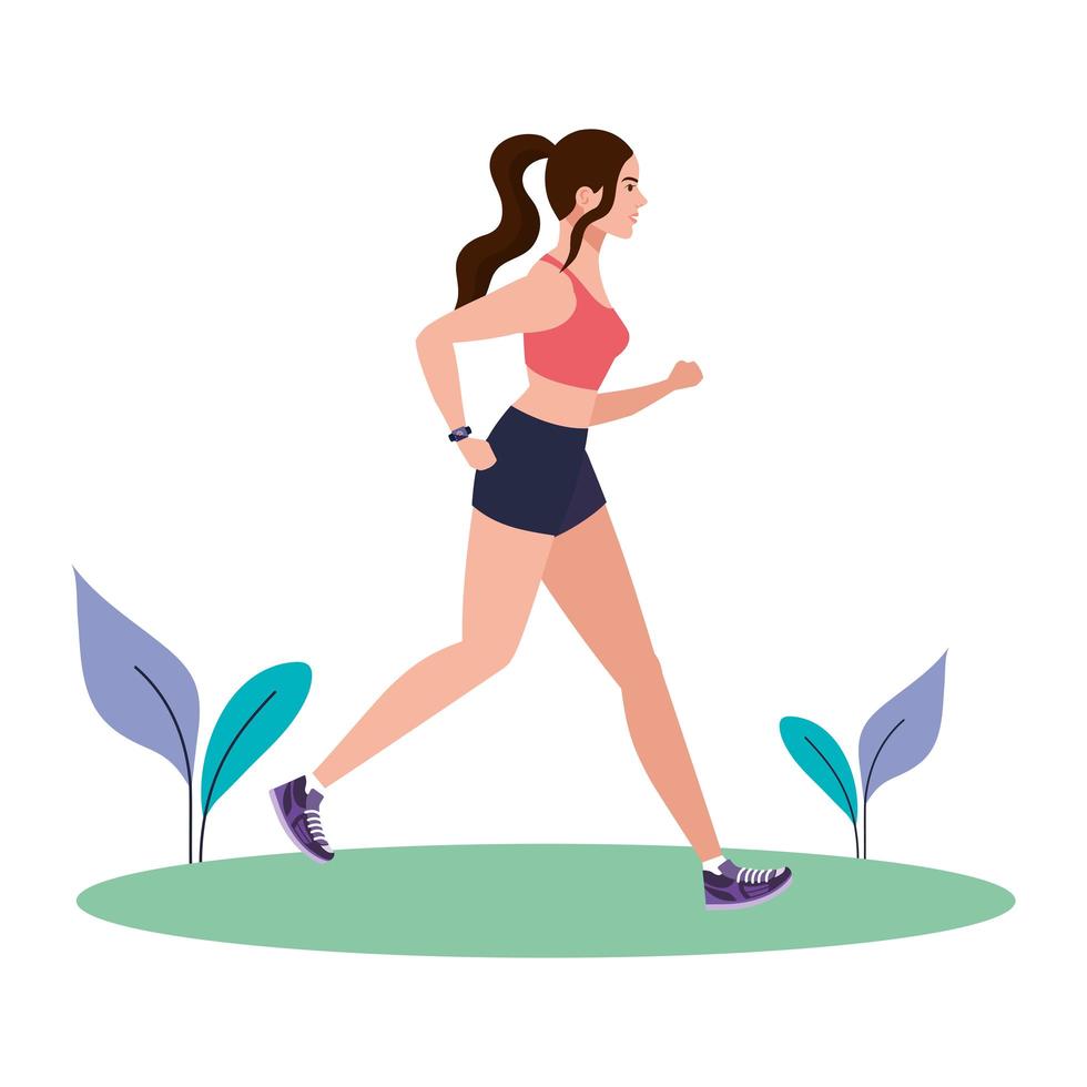 Femme qui court sur l'herbe, femme en jogging sportswear, athlète féminine sur fond blanc vecteur